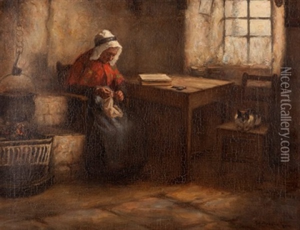 Sewing Oil Painting - Henry John Dobson