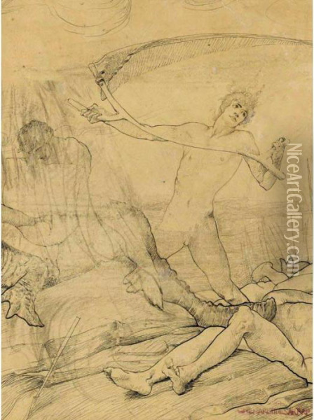 Allegorical Sea Figure And Bodies Oil Painting - Giulio Artistide Sartorio