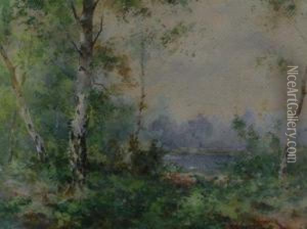 A Copse Of Silver Birches By A Pond Oil Painting - Frank Spenlove Spenlove