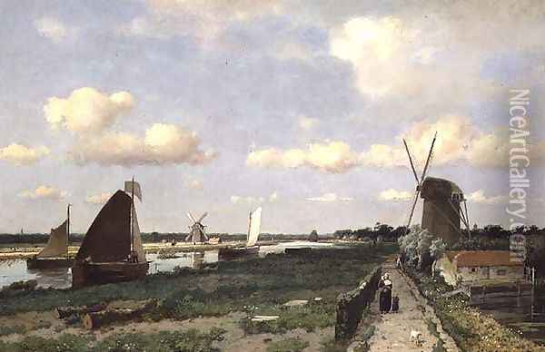 View of the Trekvliet canal near The Hague, 1870 Oil Painting - Johan Hendrik Weissenbruch