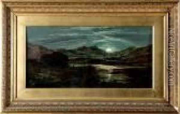 Moonlight By The Loch Oil Painting - Charles Leslie