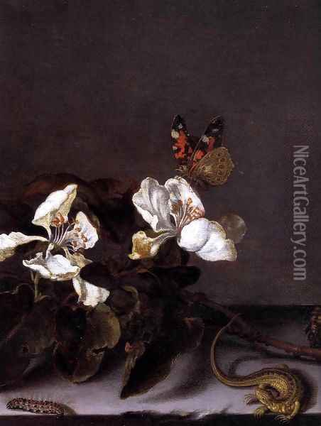 Still-Life with Apple Blossoms (detail) 2 Oil Painting - Balthasar Van Der Ast