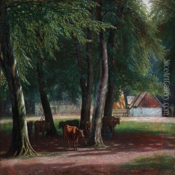 In The Deer Garden Oil Painting - David Monies