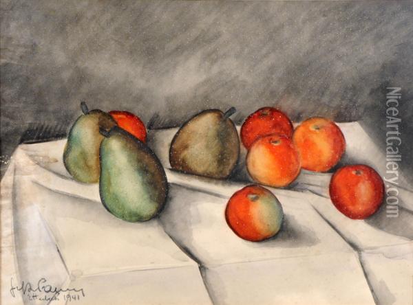 Nature Morte Aux Pommes Et Aux Poires Oil Painting - Jef De Pauw