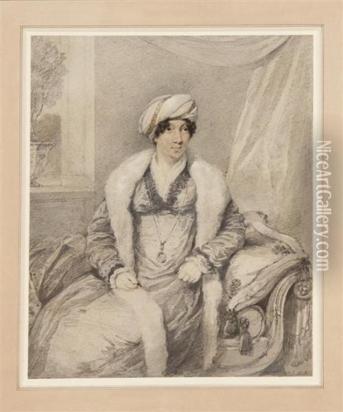 Portrait Of A Fashionable Woman Wearing A Turban Oil Painting - Henry Edridge