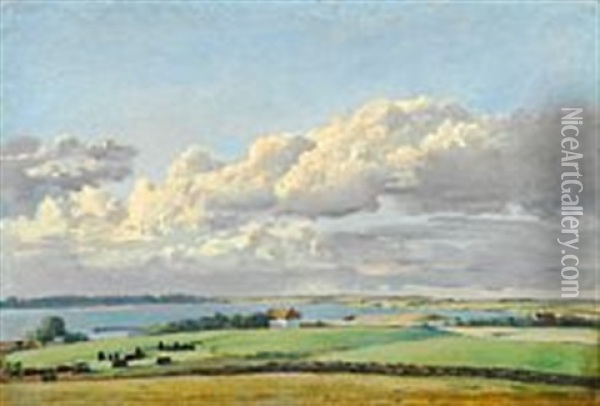 Landscape North Of Assens With A View Towards Emtekaer Nor And Wedelsborg Peninsula Oil Painting - Dankvart-Christian-Magnus Dreyer