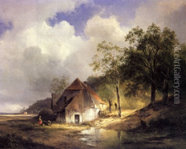 A Farm In A Landscape Oil Painting - Wijnand Jan Joseph Nuyen
