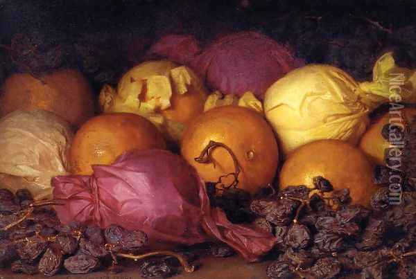 Still Life with Oranges and Raisins Oil Painting - Lemuel Everett Wilmarth