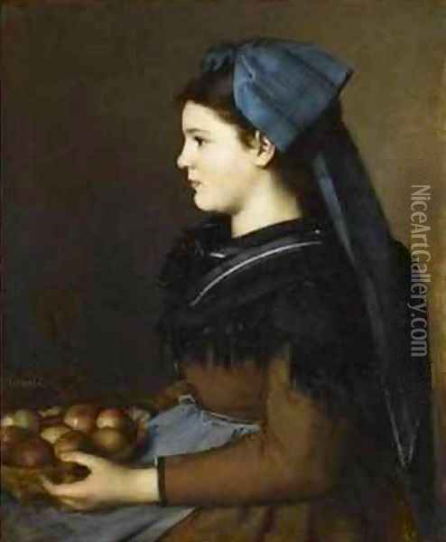 Alsatian Holding a Basket of Apples Oil Painting - Jean-Jacques Henner