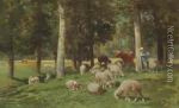 Paysage Avec Moutons Oil Painting - Charles Emile Jacque