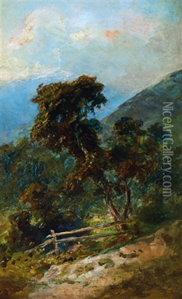 Hillside Oil Painting - Bertalan Szekely Von Adamos