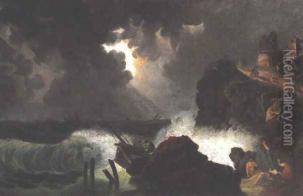 Maritime Peril 1820s Oil Painting - Karoly Kisfaludy