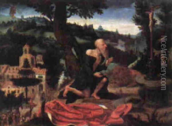 St. Jerome Praying In The Wilderness Oil Painting - Lucas Gassel