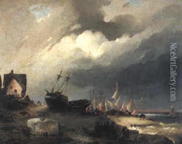 Das Gestrandete Schiff Oil Painting - Josef Karl Berthold Puettner