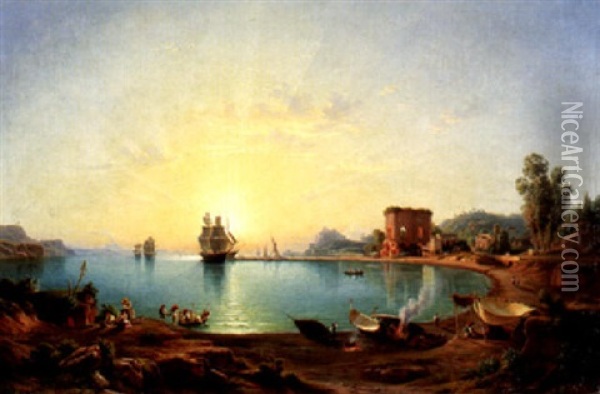 Ansicht Einer Bucht Bei Neapel Oil Painting - Johann-Rudolph Buhlmann