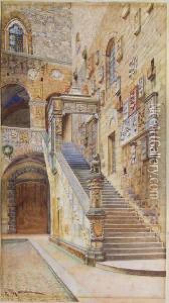 Entrance To The Bargello, Florence Oil Painting - A. Marrani