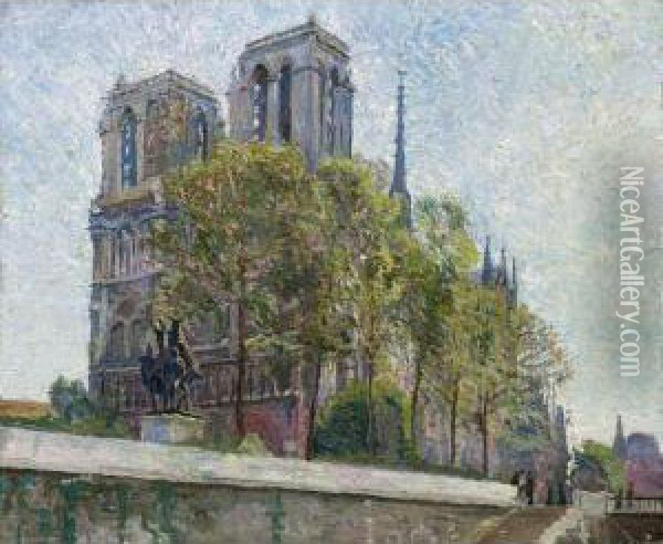 View On Notre Dame, Paris Oil Painting - Paul Leduc