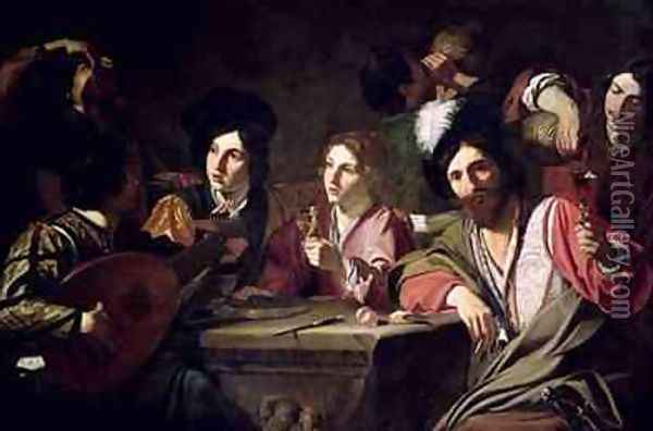 Meeting of Drinkers Oil Painting - Bartolomeo Manfredi