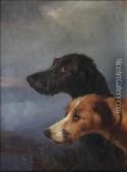 Two Terriers Before A Lakeland View Oil Painting - Colin Graeme Roe
