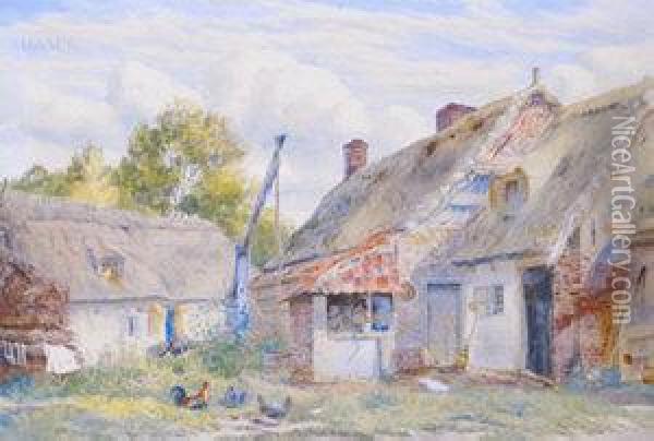 Cottages With Chickens Oil Painting - Thomas Collier