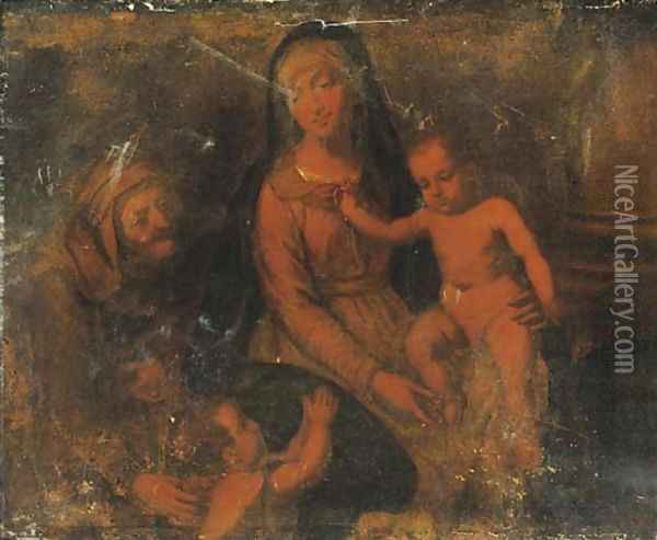 The Virgin and Child with Saint Anne and the Infant Saint John the Baptist Oil Painting - Tiziano Vecellio (Titian)