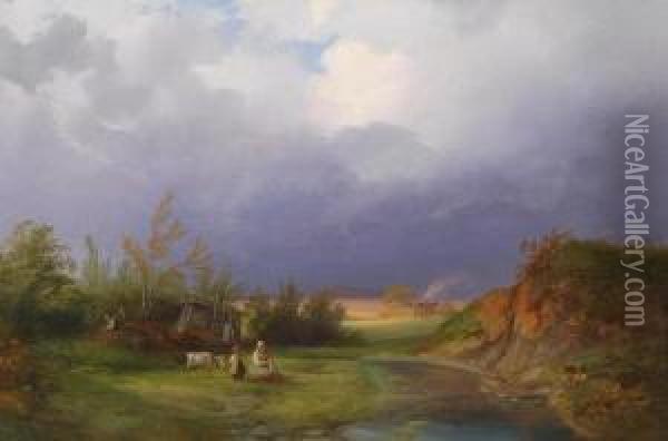 Landscape Withapproaching Storm Oil Painting - Ignaz Raffalt