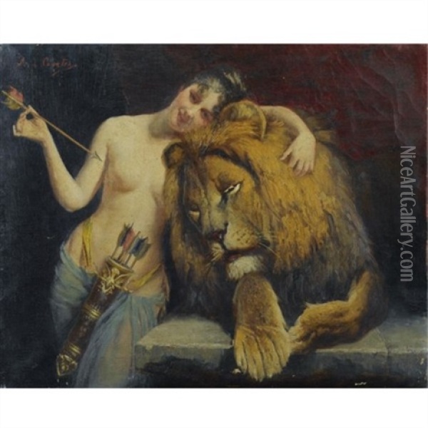 The Goddess Diana With A Lion Oil Painting - Angelo comte de Courten