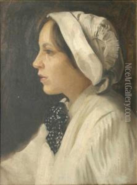 Portrait Ofa Girl, Half-length, Perhaps The Artist's Sister Jessie Oil Painting - Ernest Board