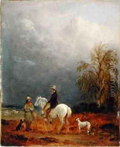 A Traveller and a Shepherd in a Landscape Oil Painting - Edmund Bristow