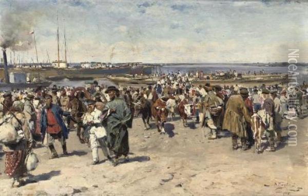 On The Volga Oil Painting - Vladimir Egorovic Makovsky