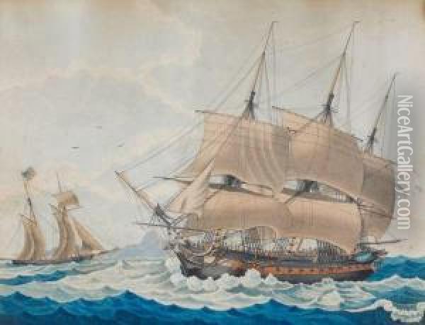 Deux Navires Par Vent Fort Oil Painting - Joseph Roux
