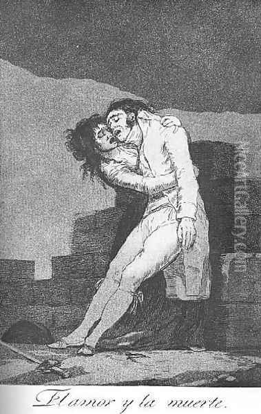 Caprichos Plate 10 Love And Death Oil Painting - Francisco De Goya y Lucientes