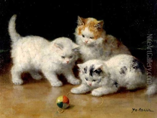 Drei Katzchen Spielen Mit Einem Ball Oil Painting - Marie Yvonne Laur