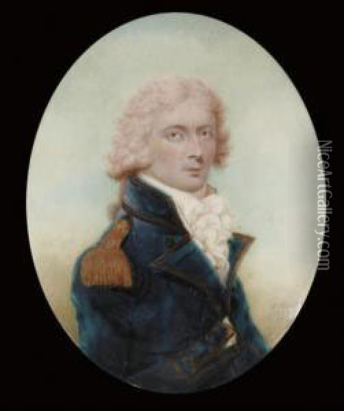 A Naval Officer, In Blue Coat With Gold Lace And Epaulette, Powdered Hair Oil Painting - Sampson Towgood Roche