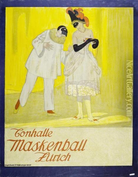 Maskenball. Tonhalle Zurich Oil Painting - Emil Cardinaux