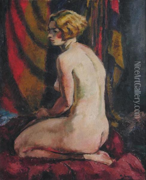 Nu Au Fond Rouge Oil Painting - Roman Jarosz