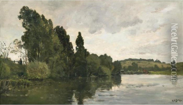 Busy River Bank Oil Painting - Hippolyte Camille Delpy