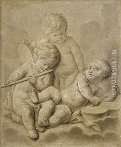 Musizierende Putti In Grisaillemanier Oil Painting - Piat Joseph Sauvage