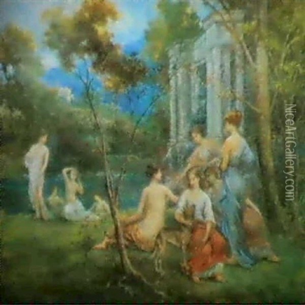 Badende Frauen In Einem Schlosspark Oil Painting - Francois Lafon