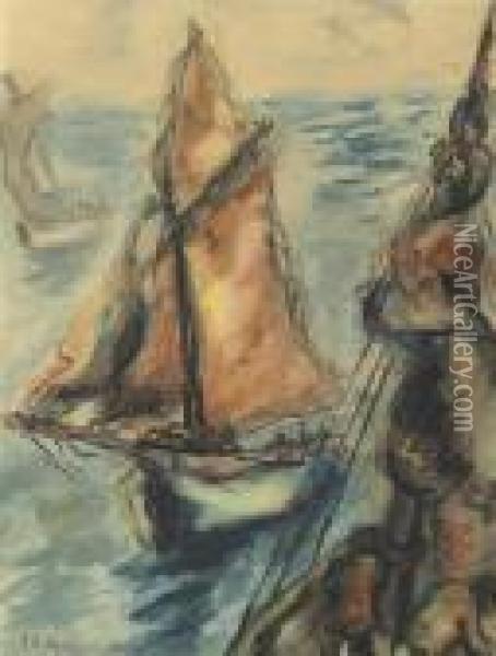 Sailboats Oil Painting - Issachar ber Ryback