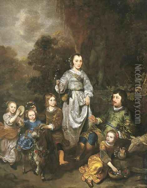 Portrait of a family a la antique in a wooded landscape Oil Painting - Jan Mytens