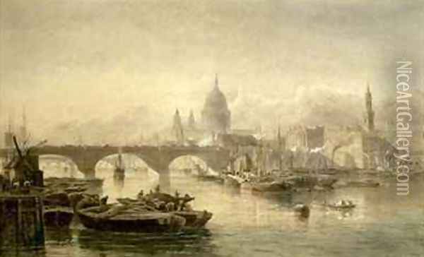 St Pauls Cathedral and London Bridge from the Surrey Side Oil Painting - Edward Angelo Goodall