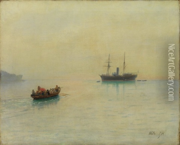 Segelschiff Und Ruderboot Oil Painting - Lev Felixovich Lagorio