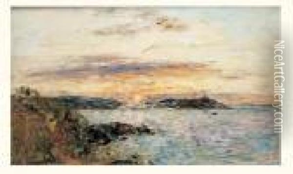 Douarnenez, Vue De L'ile Tristan, Vers 1895-1897 Oil Painting - Eugene Boudin