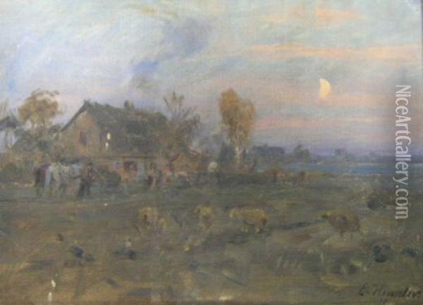 Heavy Horses Returning Home By Moonlight Oil Painting - Ernst Henseler