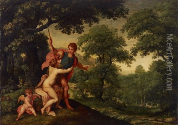Grosse Waldlandschaft Mit Venus Und Adonis Oil Painting - Denis van Alsloot