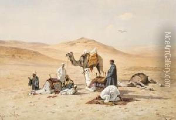 Les Bedouins Dans Le Desert. Oil Painting - Friedrich Perlberg