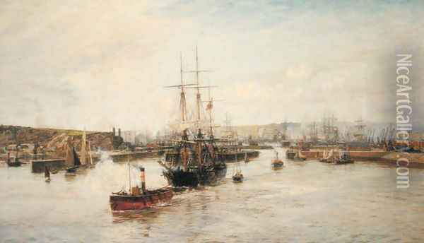 Entrance to Barry Dock, South Wales, 1897 Oil Painting - William Lionel Wyllie