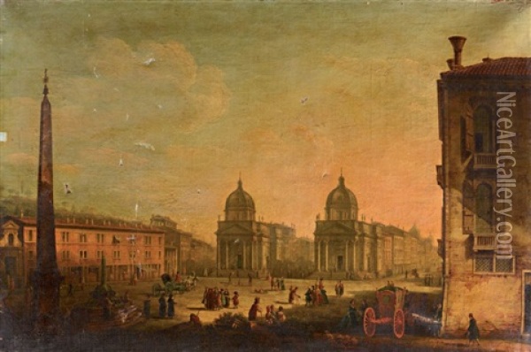 La Piazza Del Popolo A Rome Oil Painting - Pietro Bellotti