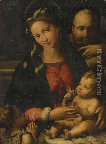 The Holy Family With The Infant Saint John The Baptist Oil Painting - Perino del Vaga (Pietro Bonaccors)
